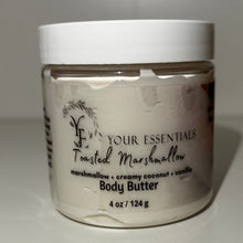 Load image into Gallery viewer, Jar of body butter labeled 'Your Essentials Toasted Marshmallow' on a white background
